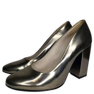 Robert Clergerie Womens Pumps Pewter Metallic Leather High Heels Size 8.5